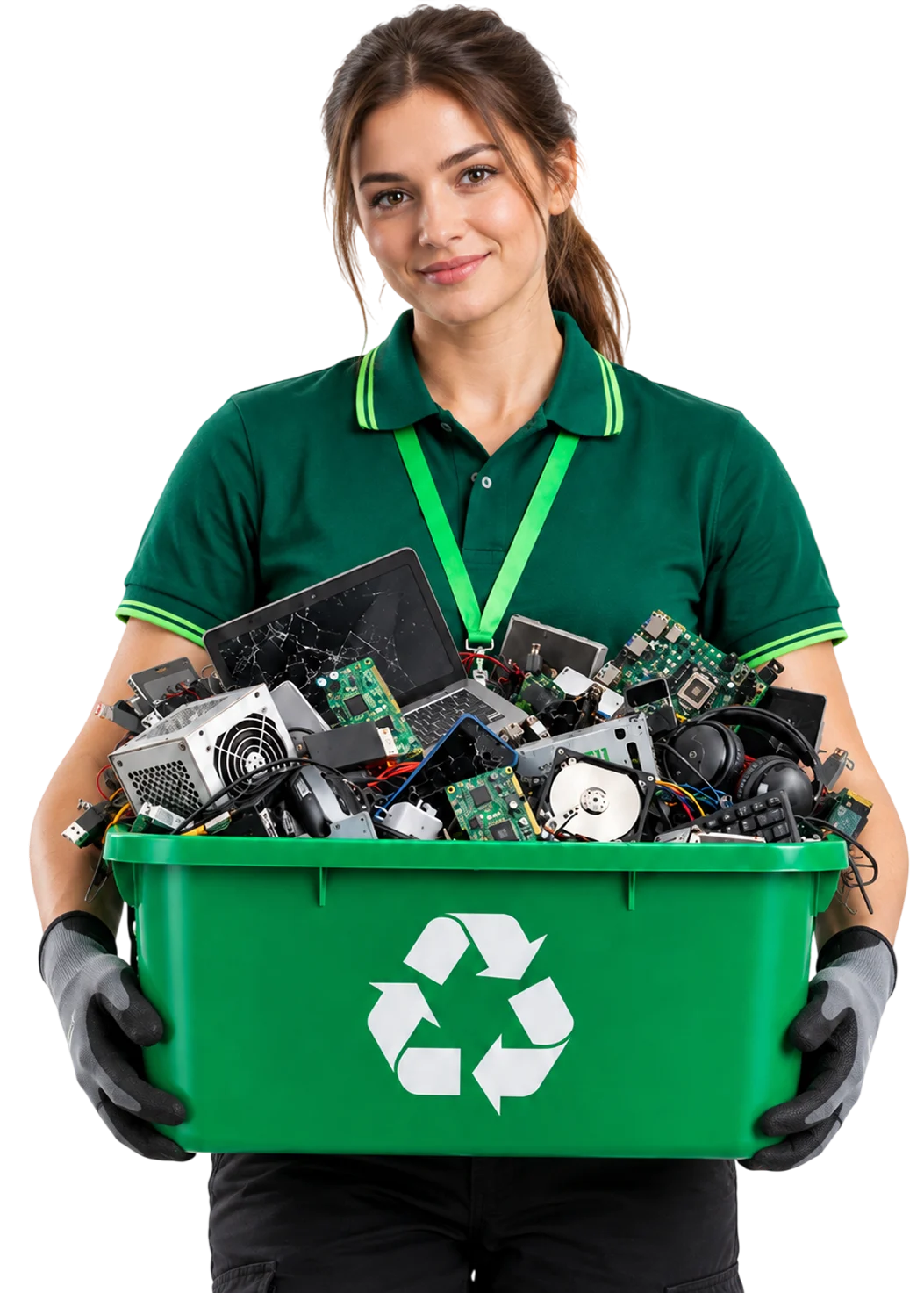 TechSteps certified IT recycling technician with asset collection bin